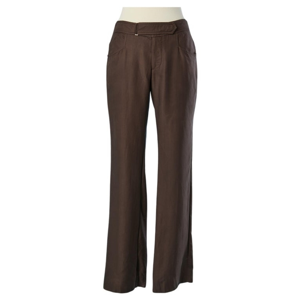 Gucci Brown Wide Leg Pants with Contrast Waistband